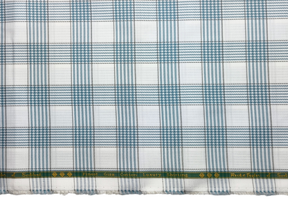 Reid & Taylor Finest Giza Cotton Luxury Shirting Fabric (White & Blue, Patterned Checks)