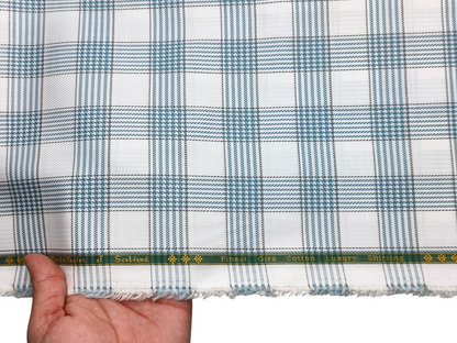 Reid & Taylor Finest Giza Cotton Luxury Shirting Fabric (White & Blue, Patterned Checks)