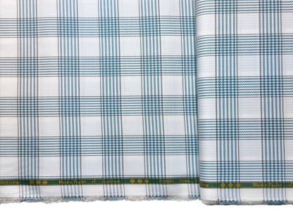 Reid & Taylor Finest Giza Cotton Luxury Shirting Fabric (White & Blue, Patterned Checks)