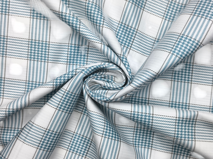 Reid & Taylor Finest Giza Cotton Luxury Shirting Fabric (White & Blue, Patterned Checks)