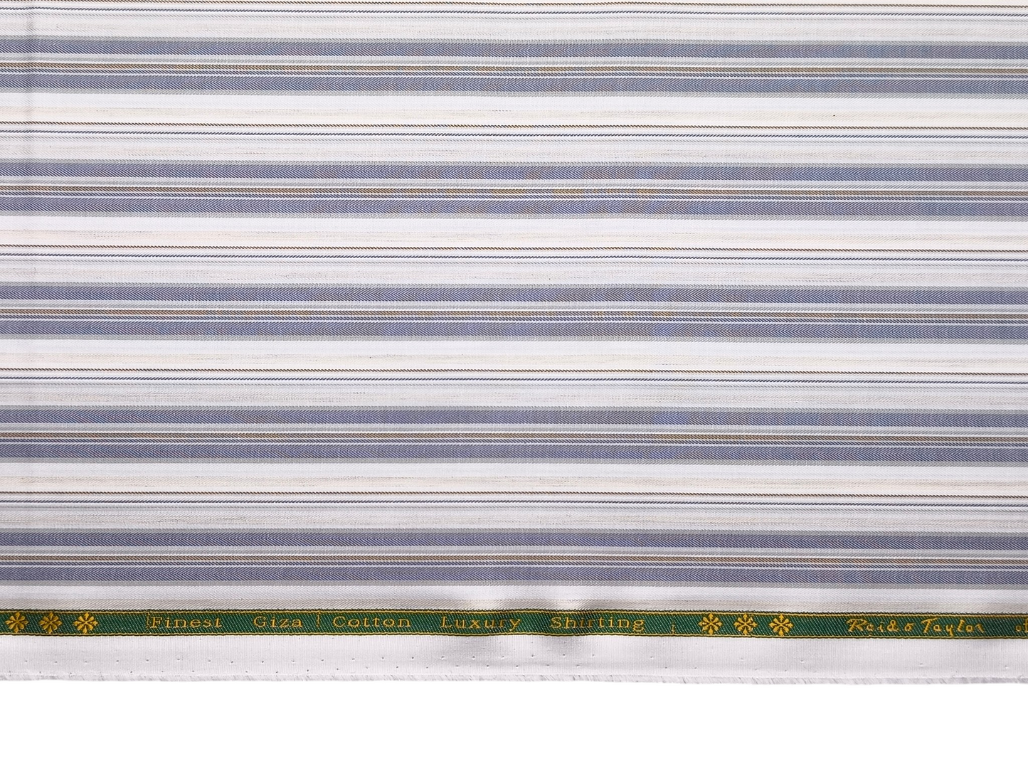 Reid & Taylor Finest Giza Cotton Luxury Shirting Fabric (Blue, Brown & Beige, Broad Stripes)
