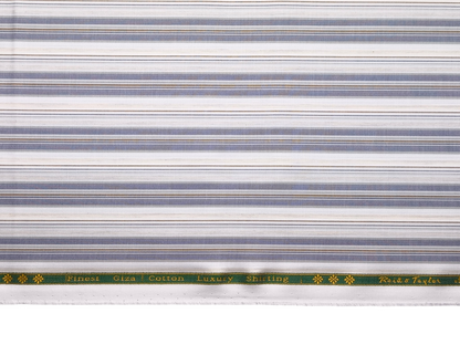 Reid & Taylor Finest Giza Cotton Luxury Shirting Fabric (Blue, Brown & Beige, Broad Stripes)