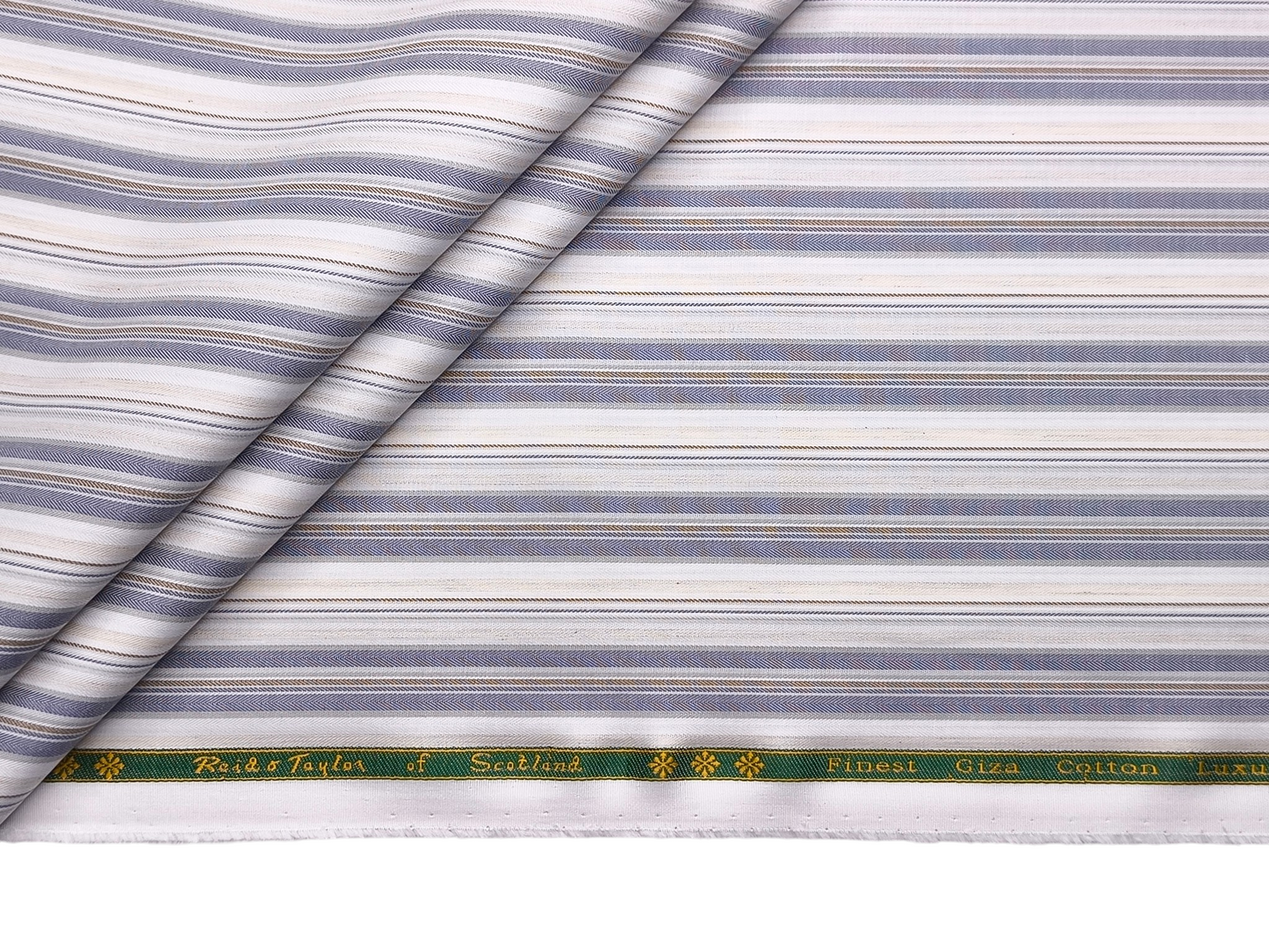 Reid & Taylor Finest Giza Cotton Luxury Shirting Fabric (Blue, Brown & Beige, Broad Stripes)
