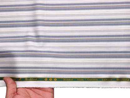 Reid & Taylor Finest Giza Cotton Luxury Shirting Fabric (Blue, Brown & Beige, Broad Stripes)