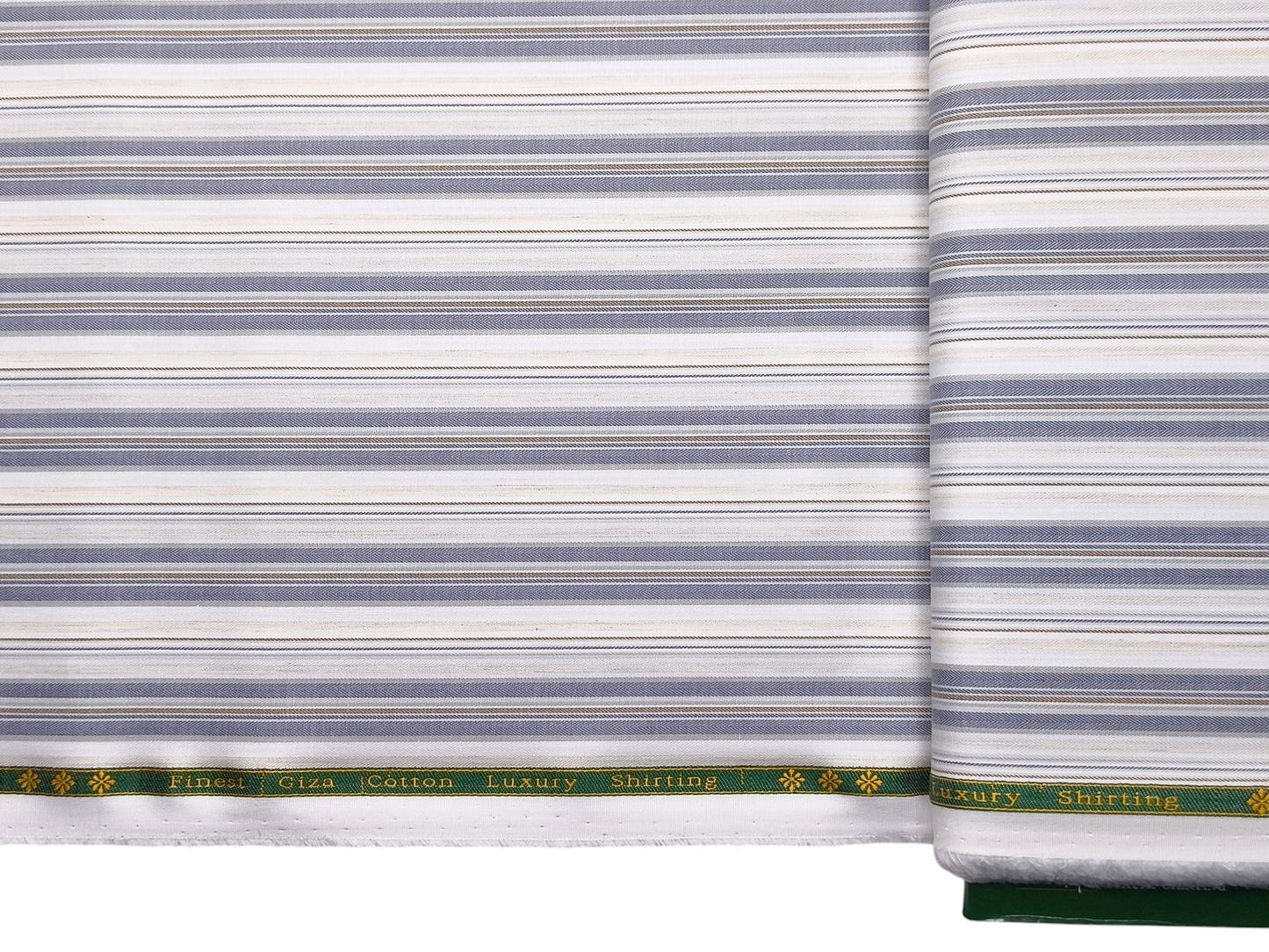 Reid & Taylor Finest Giza Cotton Luxury Shirting Fabric (Blue, Brown & Beige, Broad Stripes)