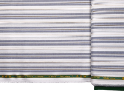 Reid & Taylor Finest Giza Cotton Luxury Shirting Fabric (Blue, Brown & Beige, Broad Stripes)