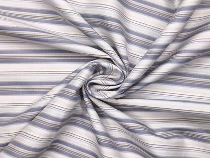 Reid & Taylor Finest Giza Cotton Luxury Shirting Fabric (Blue, Brown & Beige, Broad Stripes)
