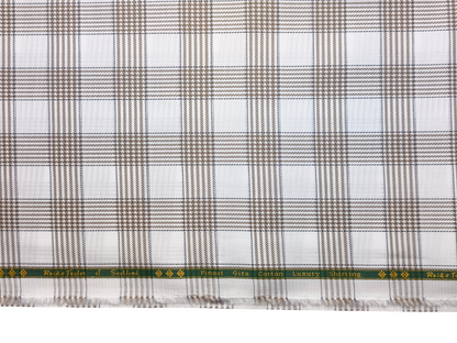 Reid & Taylor Finest Giza Cotton Luxury Shirting Fabric (White & Brown , Patterned Checks)