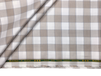 Reid & Taylor Finest Giza Cotton Luxury Shirting Fabric (White & Brown , Patterned Checks)