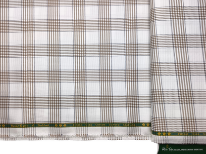 Reid & Taylor Finest Giza Cotton Luxury Shirting Fabric (White & Brown , Patterned Checks)