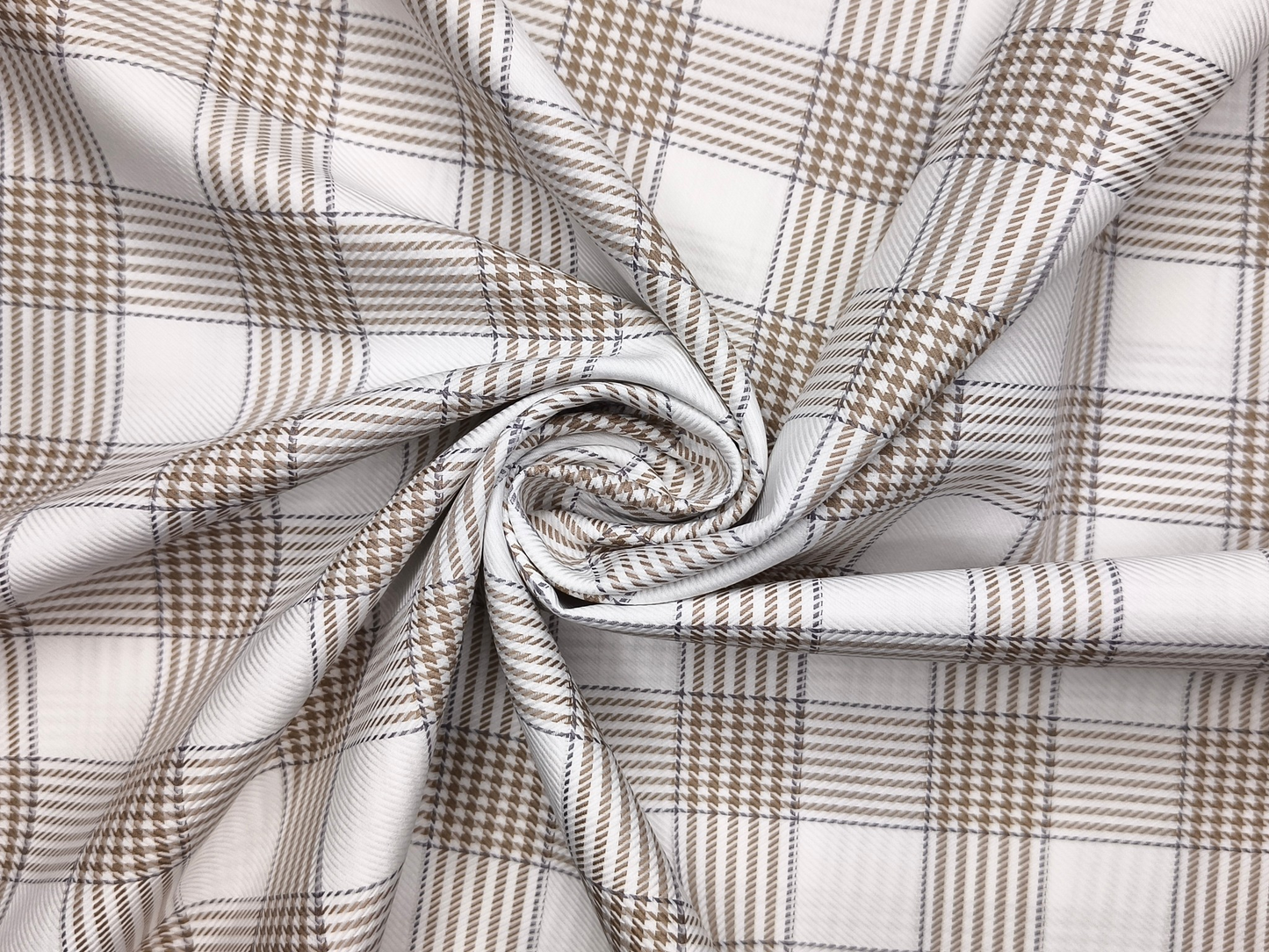 Reid & Taylor Finest Giza Cotton Luxury Shirting Fabric (White & Brown , Patterned Checks)