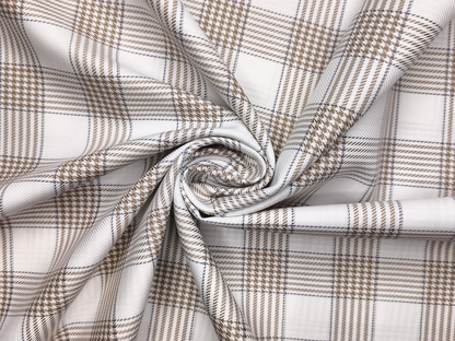 Reid & Taylor Finest Giza Cotton Luxury Shirting Fabric (White & Brown , Patterned Checks)