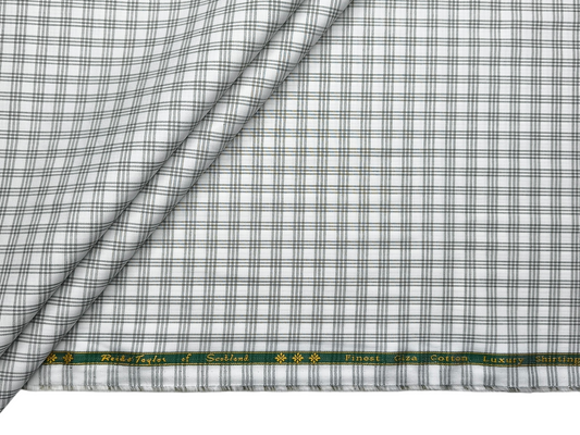 Reid & Taylor Finest Giza Cotton Luxury Shirting Fabric (Sage Green , Checks)