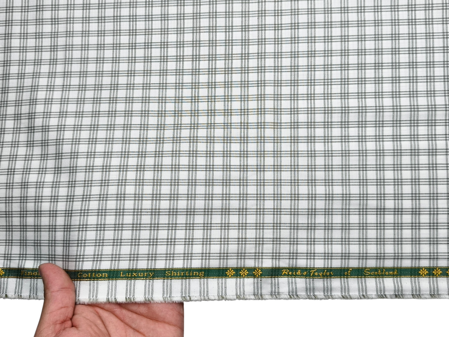 Reid & Taylor Finest Giza Cotton Luxury Shirting Fabric (Sage Green , Checks)