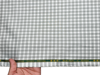 Reid & Taylor Finest Giza Cotton Luxury Shirting Fabric (Sage Green , Checks)