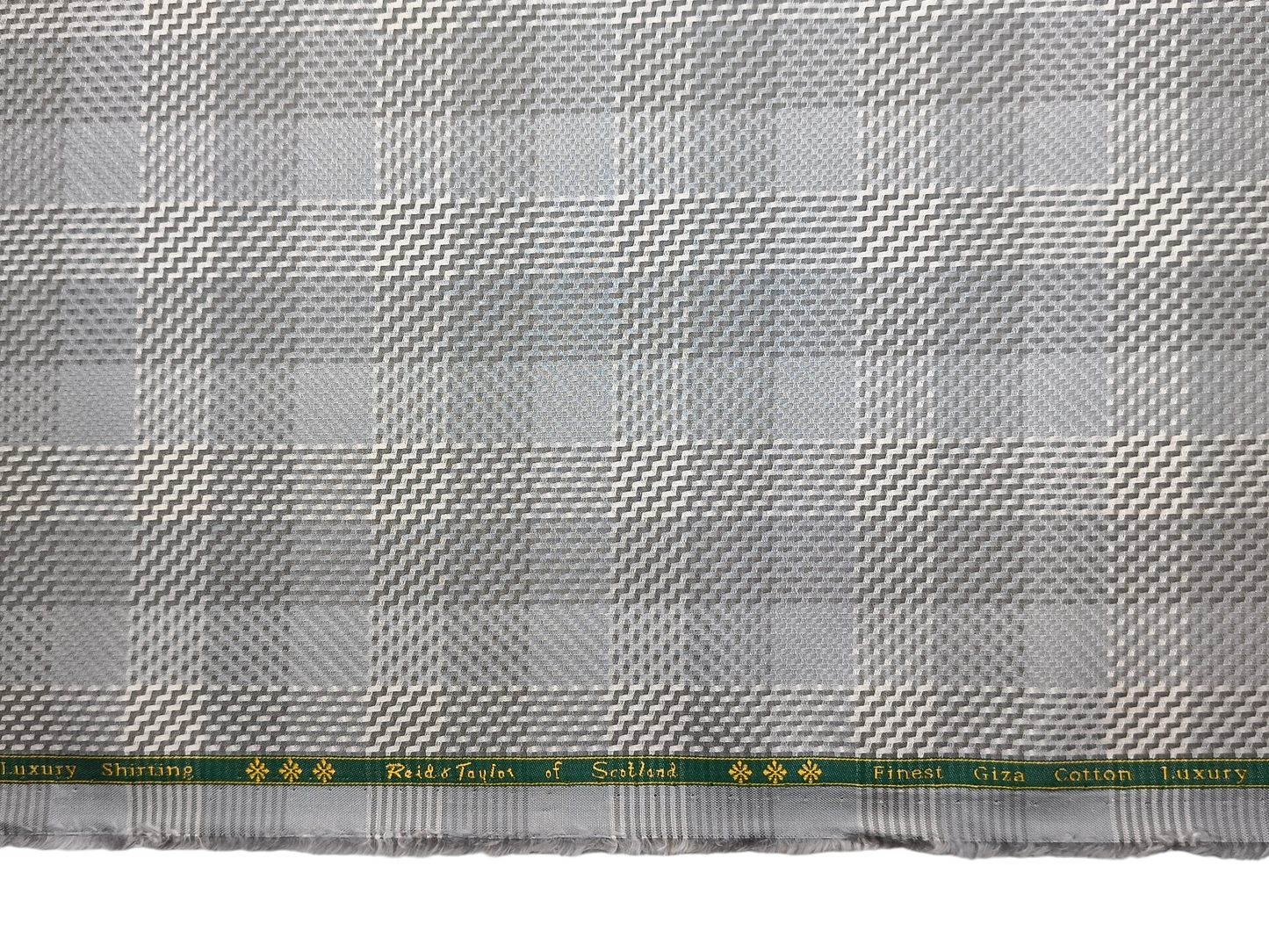 Reid & Taylor Finest Giza Cotton Luxury Shirting Fabric (Pista Grey, Windowpane Checks)