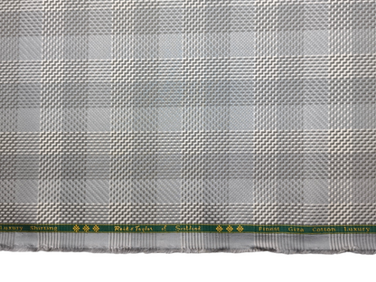 Reid & Taylor Finest Giza Cotton Luxury Shirting Fabric (Pista Grey, Windowpane Checks)