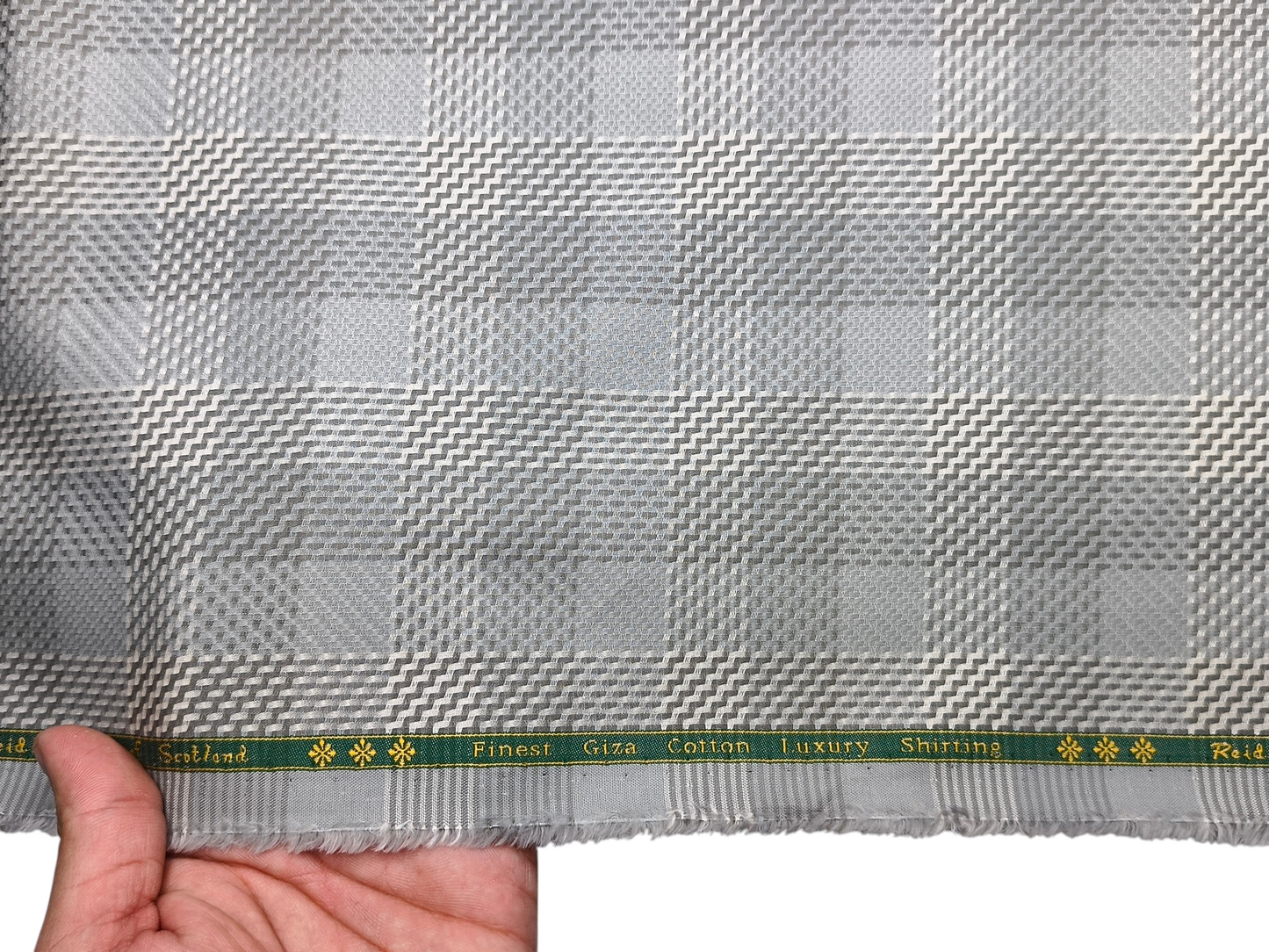 Reid & Taylor Finest Giza Cotton Luxury Shirting Fabric (Pista Grey, Windowpane Checks)