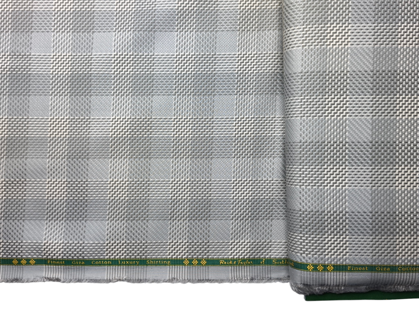 Reid & Taylor Finest Giza Cotton Luxury Shirting Fabric (Pista Grey, Windowpane Checks)