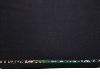 Raymond Tresmont 60% Merino Wool Blended Super 140s Premium Suiting Fabric (Pure Black, Twill Weave)