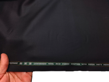 Raymond Tresmont 60% Merino Wool Blended Super 140s Premium Suiting Fabric (Pure Black, Twill Weave)