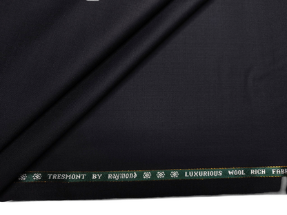 Raymond Tresmont 60% Merino Wool Blended Super 140s Premium Suiting Fabric (Pure Black, Twill Weave)