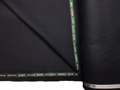 Raymond Tresmont 60% Merino Wool Blended Super 140s Premium Suiting Fabric (Pure Black, Twill Weave)