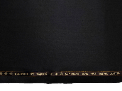 Raymond Tresmont 60% Merino Wool Blended Super 140s Premium Suiting Fabric (Pure Black, Satin Weave)