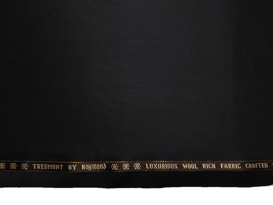 Raymond Tresmont 60% Merino Wool Blended Super 140s Premium Suiting Fabric (Pure Black, Satin Weave)