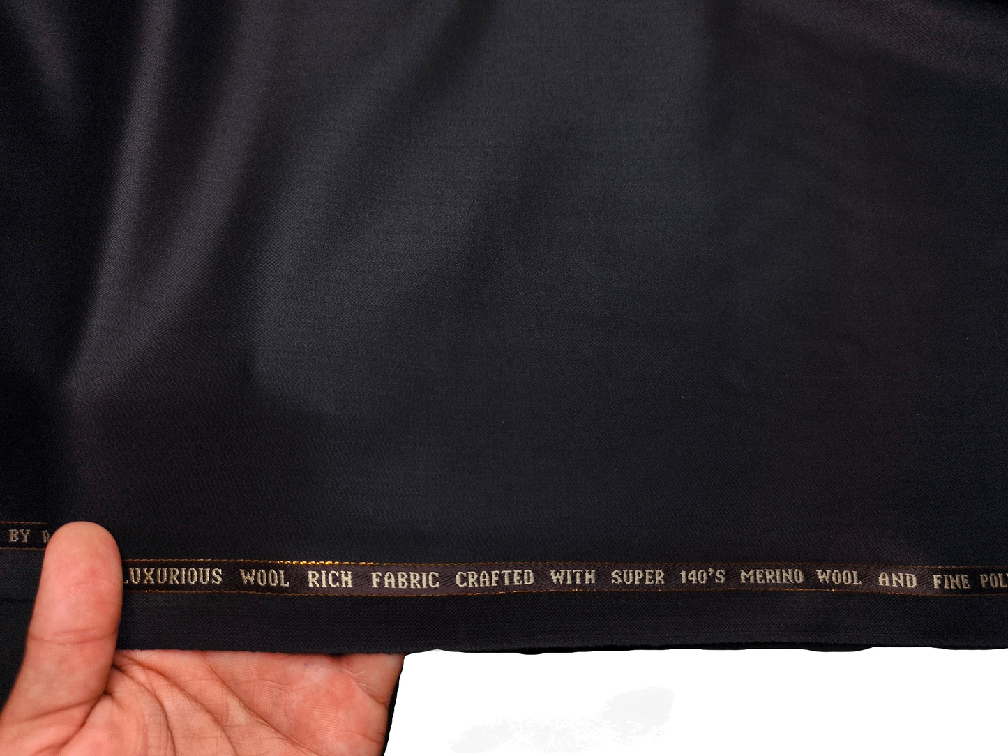 Raymond Tresmont 60% Merino Wool Blended Super 140s Premium Suiting Fabric (Pure Black, Satin Weave)