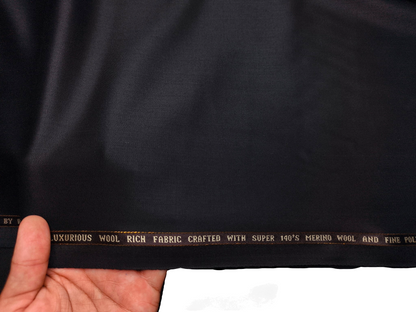 Raymond Tresmont 60% Merino Wool Blended Super 140s Premium Suiting Fabric (Pure Black, Satin Weave)