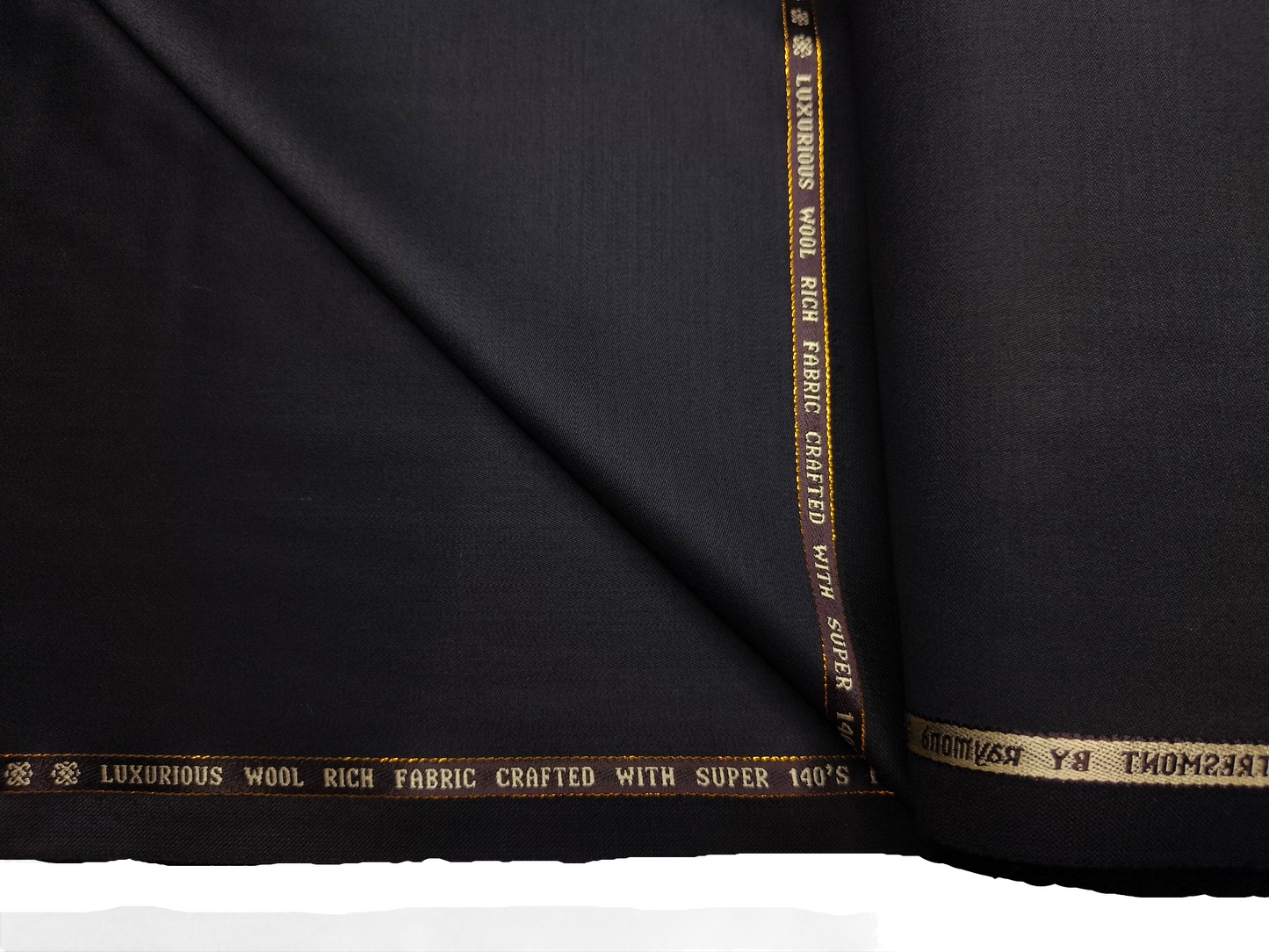 Raymond Tresmont 60% Merino Wool Blended Super 140s Premium Suiting Fabric (Pure Black, Satin Weave)