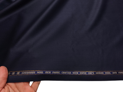 Raymond Tresmont 60% Merino Wool Blended Super 140s Premium Suiting Fabric (Classic Dark Blue, Satin Weave)
