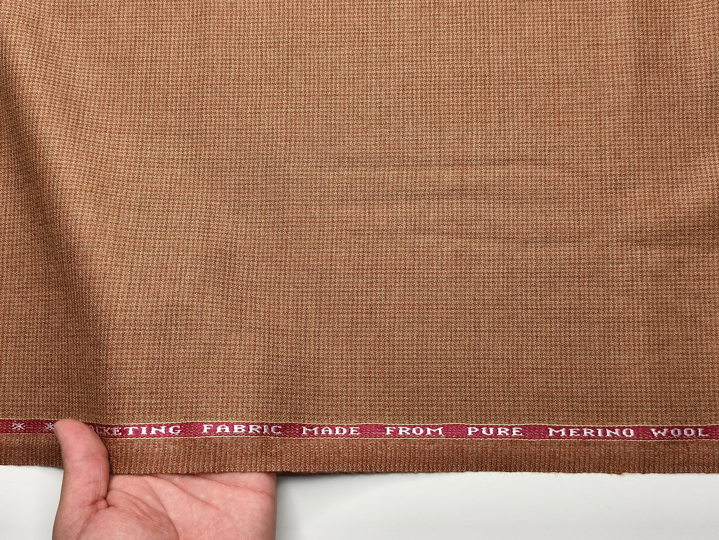 Raymond Lancaster 100% Wool Jacketing Suiting Fabric (Light Rust, Micro Houndstooth)