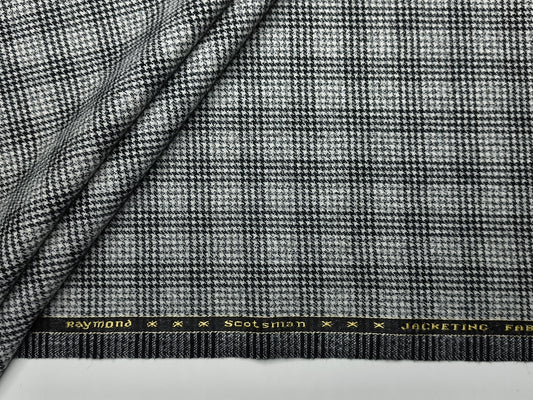 Raymond Scotsman 100% Wool Jacketing Suiting Fabric (Grey & Black, Houndstooth Checks)