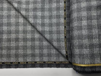 Raymond Scotsman 100% Wool Jacketing Suiting Fabric (Grey & Black, Houndstooth Checks)