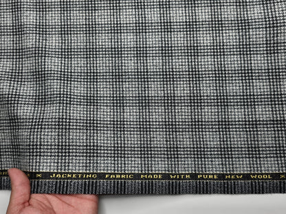 Raymond Scotsman 100% Wool Jacketing Suiting Fabric (Grey & Black, Houndstooth Checks)