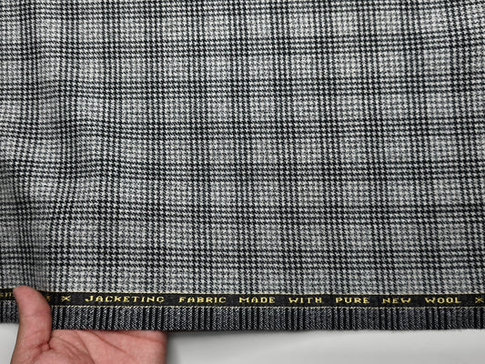 Raymond Scotsman 100% Wool Jacketing Suiting Fabric (Grey & Black, Houndstooth Checks)