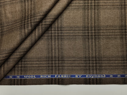 Raymond Wool Blended Jacketing Suiting Fabric (Dark Coffee, Large Checks)