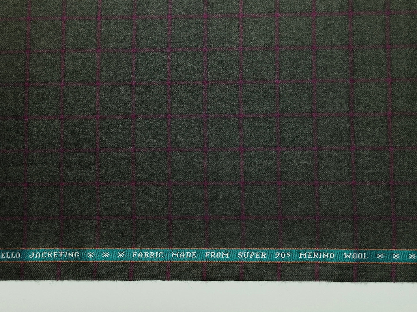 Raymond Ornello 100% Wool Super 90s Jacketing Suiting Fabric (Bottle Green & Burgandy, Checks)