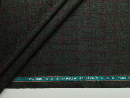 Raymond Ornello 100% Wool Super 90s Jacketing Suiting Fabric (Bottle Green & Burgandy, Checks)