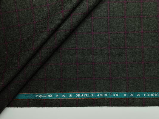 Raymond Ornello 100% Wool Super 90s Jacketing Suiting Fabric (Bottle Green & Burgandy, Checks)