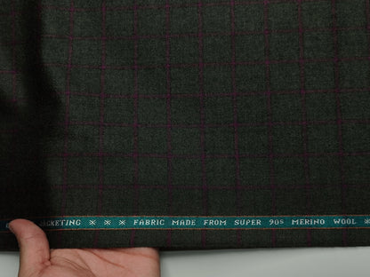 Raymond Ornello 100% Wool Super 90s Jacketing Suiting Fabric (Bottle Green & Burgandy, Checks)