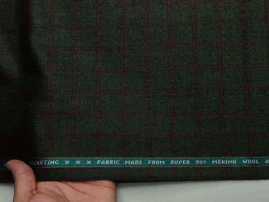 Raymond Ornello 100% Wool Super 90s Jacketing Suiting Fabric (Bottle Green & Burgandy, Checks)