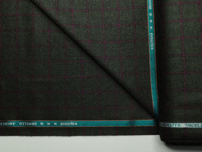 Raymond Ornello 100% Wool Super 90s Jacketing Suiting Fabric (Bottle Green & Burgandy, Checks)