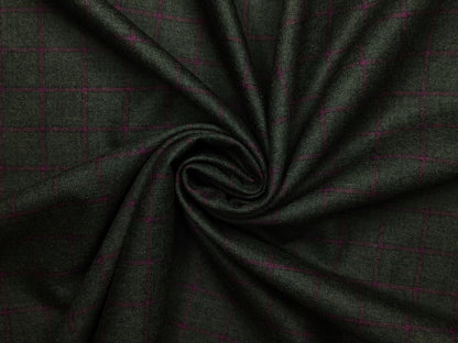 Raymond Ornello 100% Wool Super 90s Jacketing Suiting Fabric (Bottle Green & Burgandy, Checks)
