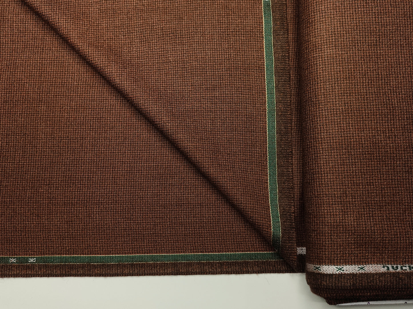 Raymond Lancaster 100% Wool Jacketing Suiting Fabric (Rust, Micro Houndstooth)
