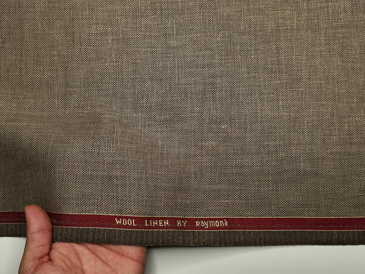 Raymond 50% Wool 50% Linen Blended Suiting Fabric (Light Brown , Hopsack Weave)