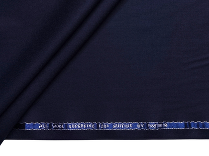 Raymond 100% Wool Super 120s Premium Suiting Fabric (Navy Blue, Plain)