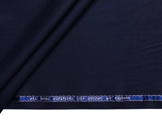 Raymond 100% Wool Super 120s Premium Suiting Fabric (Navy Blue, Plain)